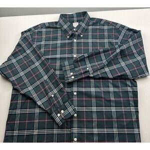 Brooks Brothers Madison Fit Shirt Mens XL Green Blue Red Plaid Button‎ Up